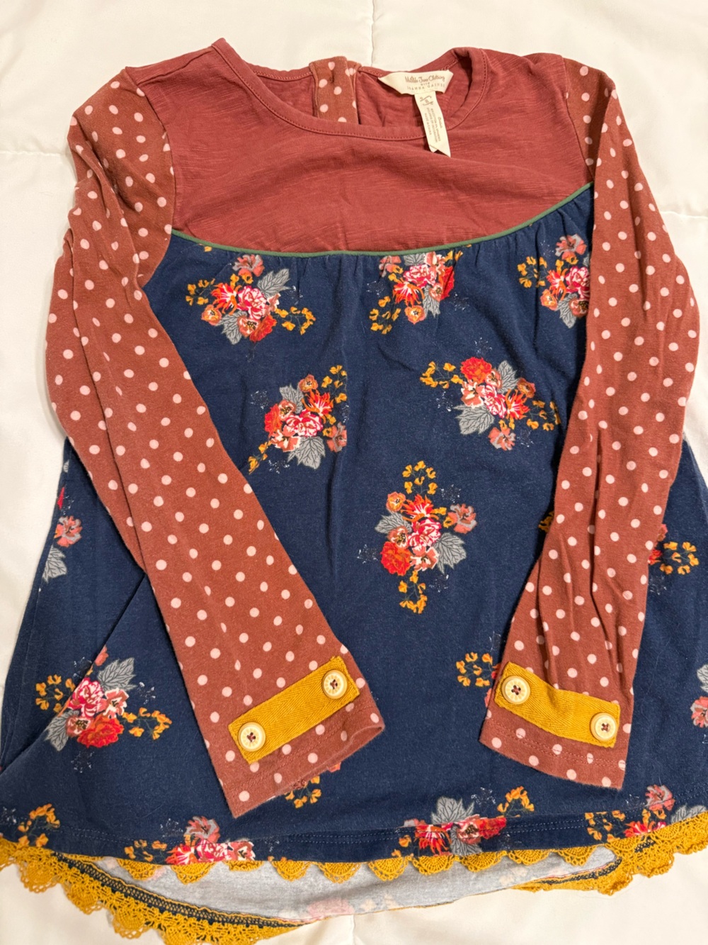 Matilda Jane Navy Blue Floral & Rust Polka Dot Long Sleeve Top